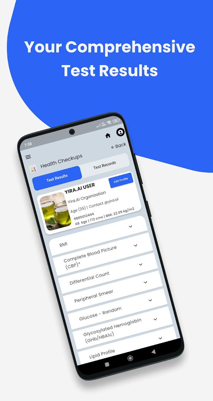 Detailed test results in the YIRA app